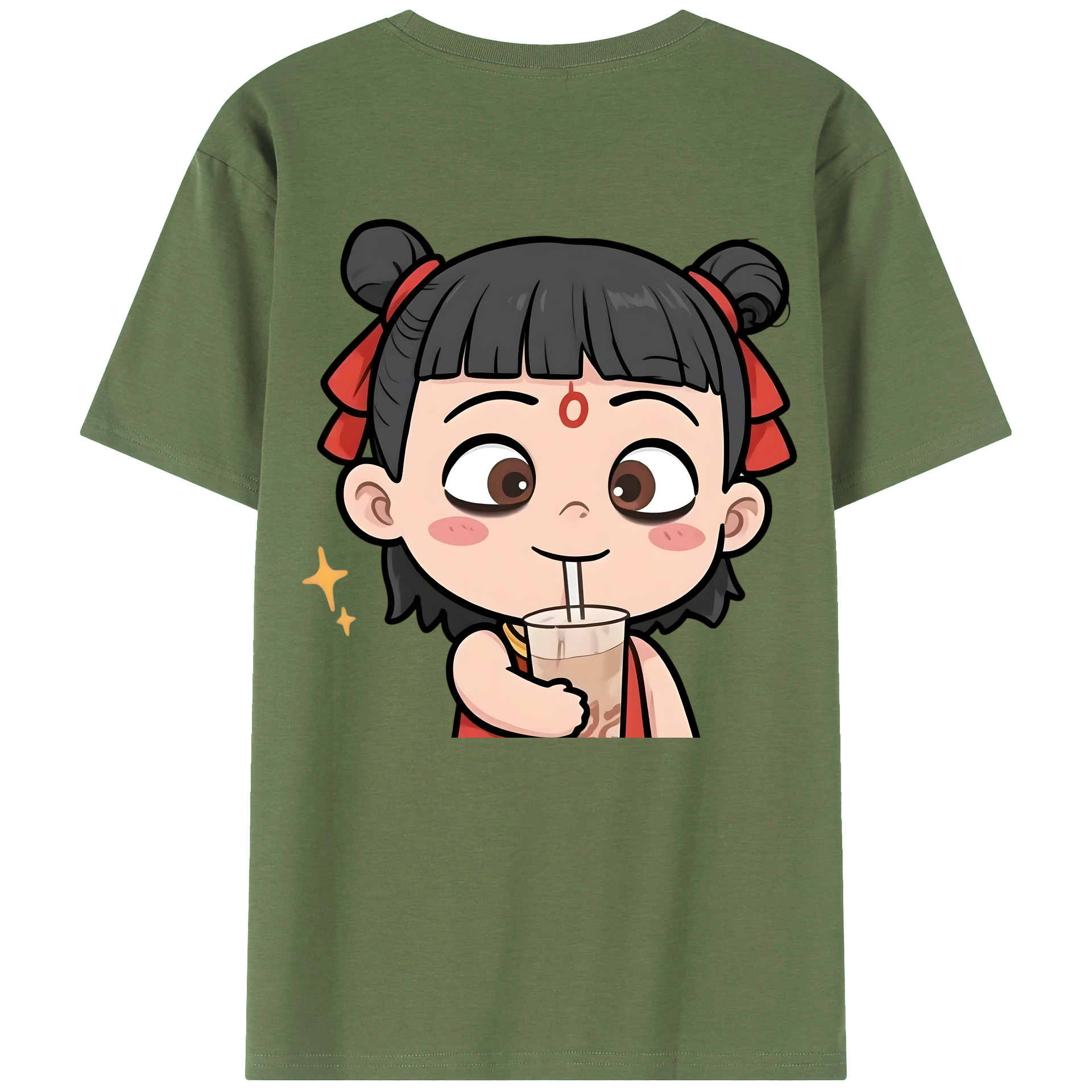 （画像用） Ne Zha 2 ナタ 魔童の大暴れ 綿100％ メンズ半袖Tシャツ（バックプリント） 通気性